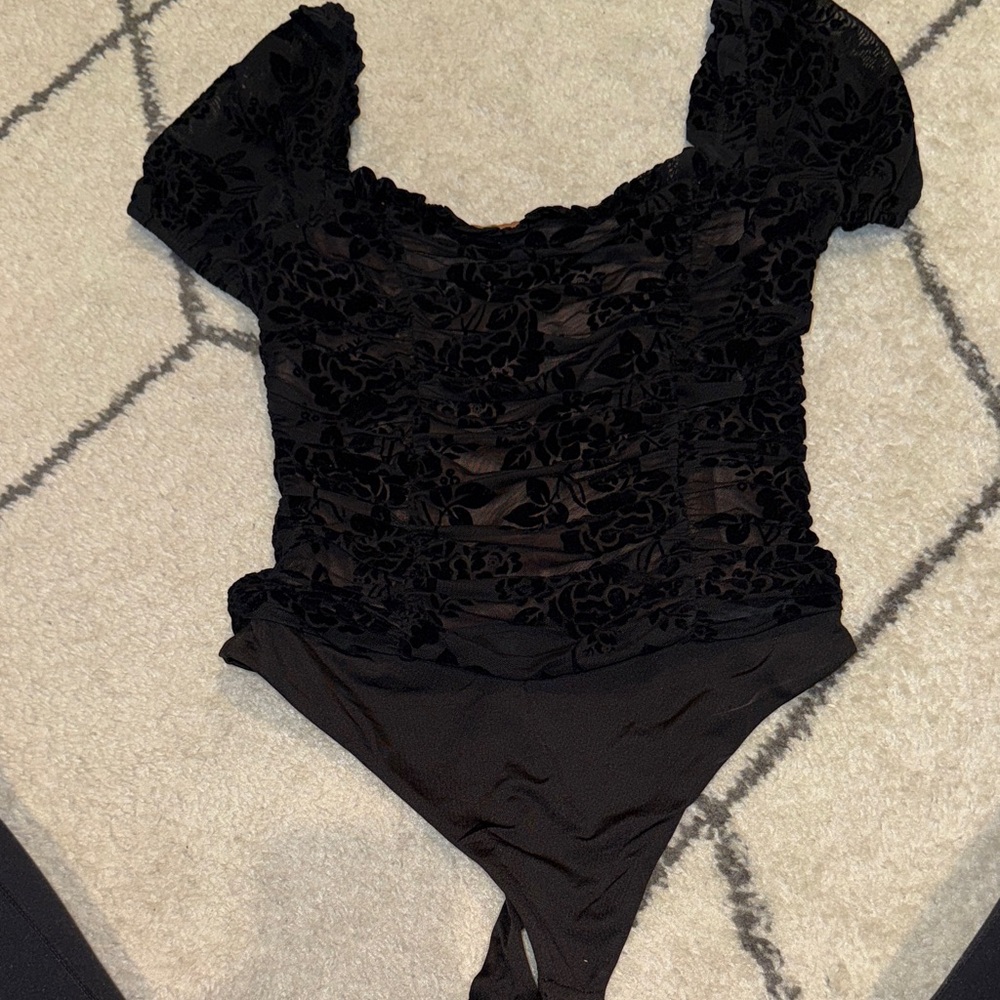 MAJORELLE Black Velvet Floral Bodysuit
